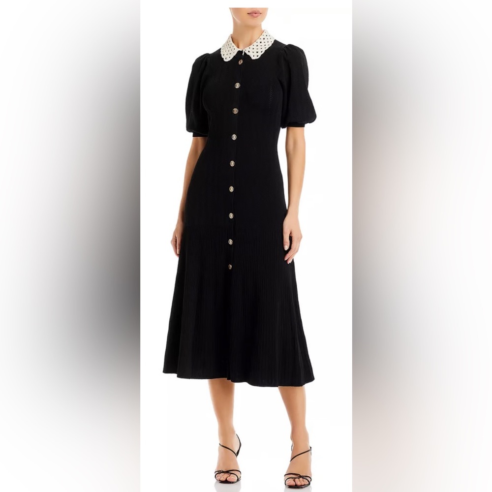 SANDRO Villa Crochet Collar Midi Dress